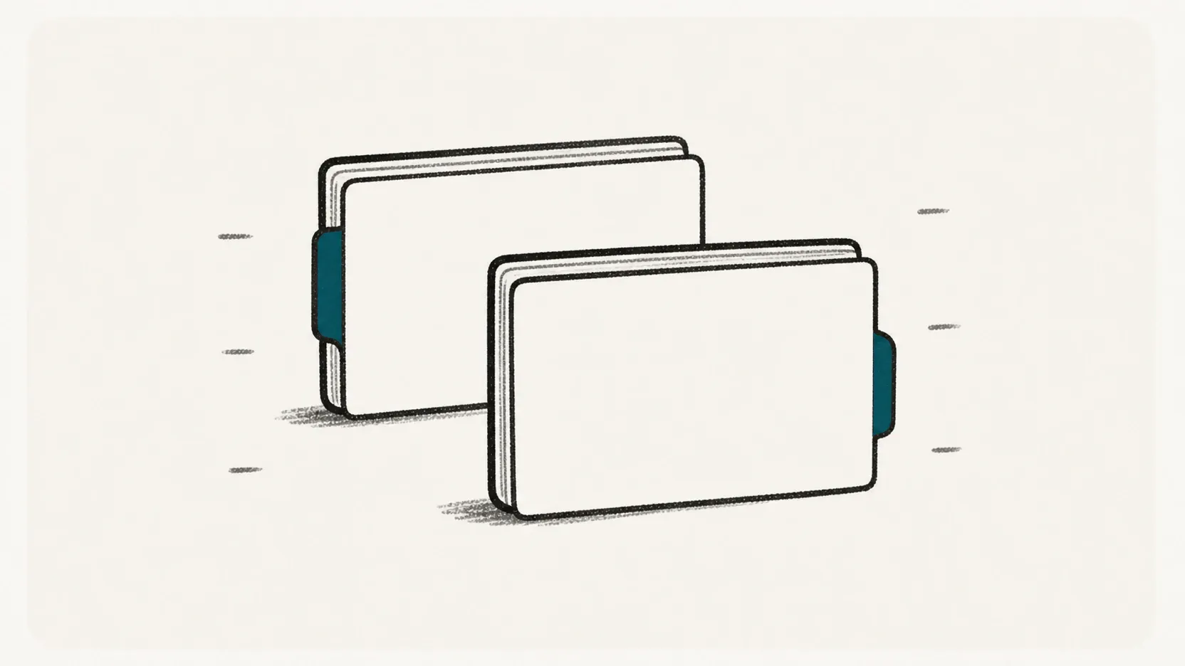 Two small index-card booklets with deep-teal edge tabs.