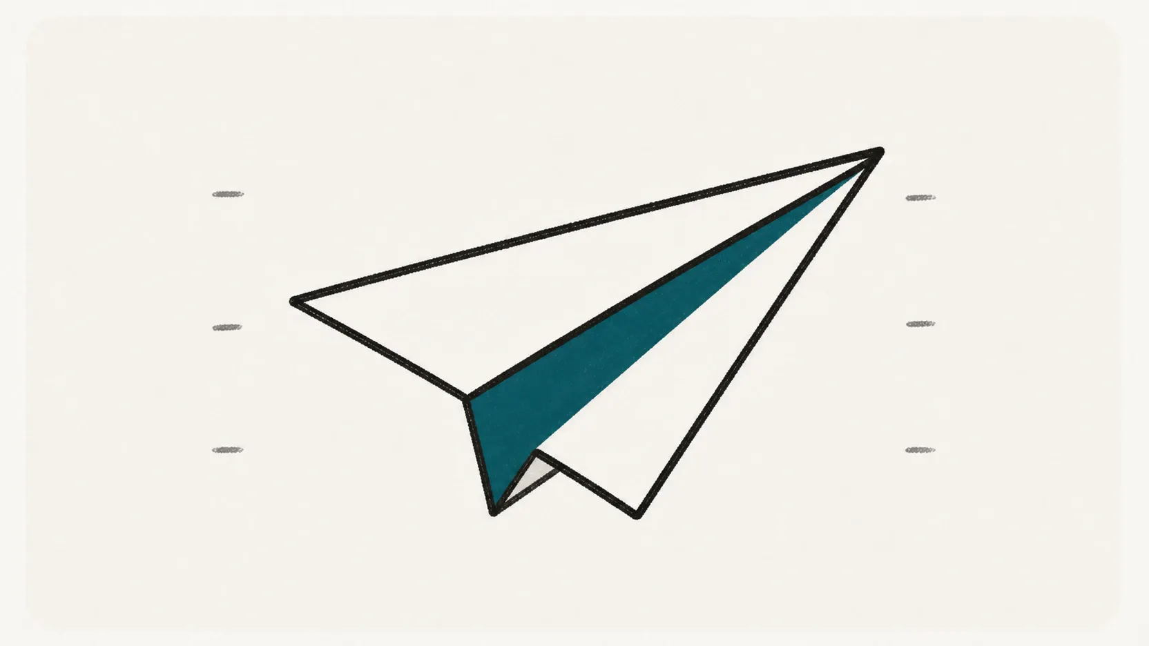 A folded paper airplane with one deep-teal panel.