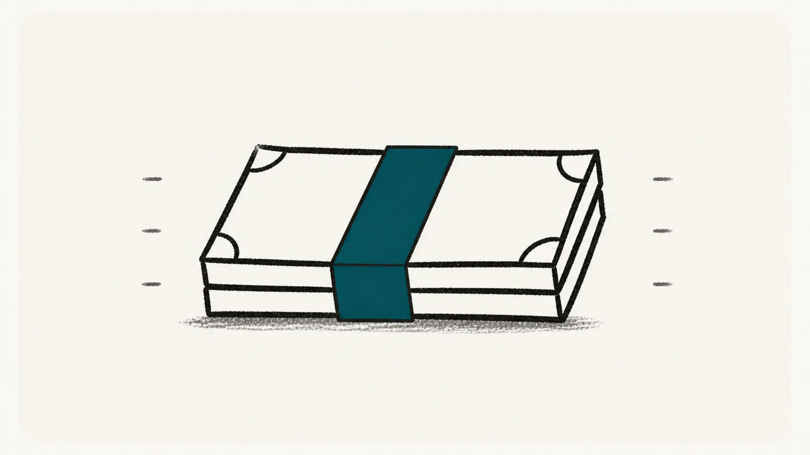 Two plain paper bills held together by a deep-teal band.