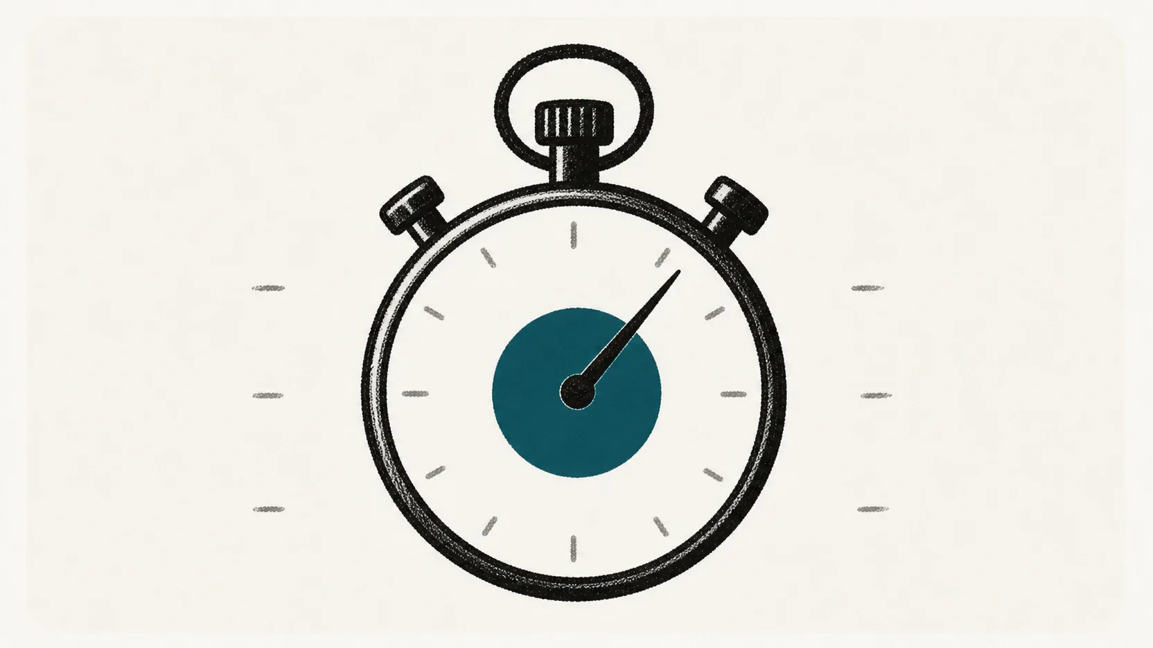 A hand-drawn mechanical stopwatch with a deep-teal center.